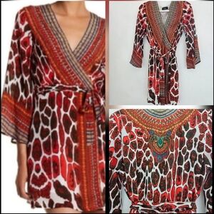 Shahida Parides Mahogany & Sinopia Printed Jewel Wrap Mini Dress